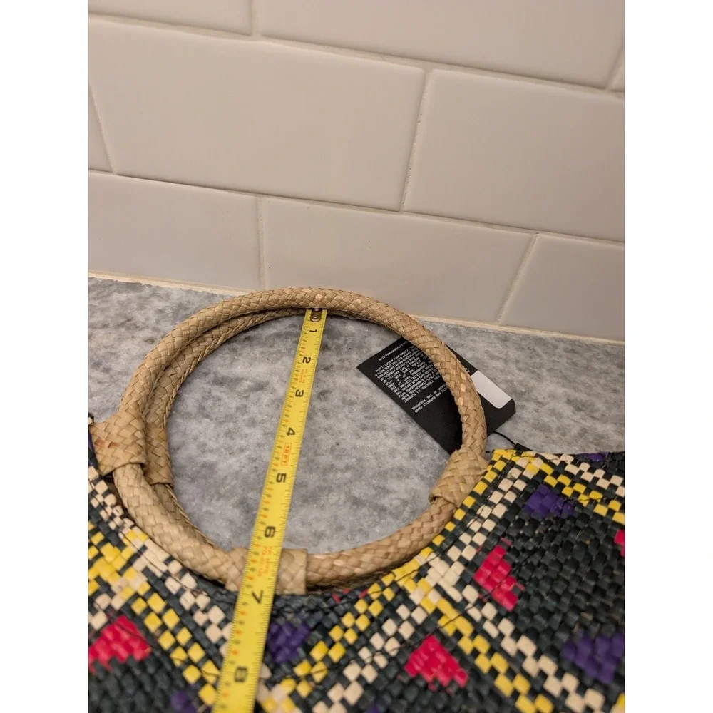 Banago Blue Geometric Olivia Tote Handwoven Palm Leaf Beach Market Bag NWT